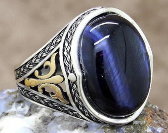 blue tiger's eye ring