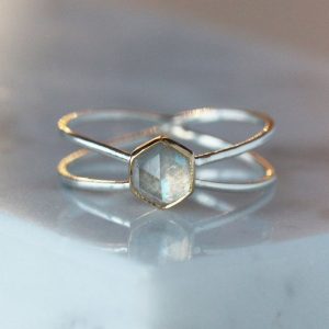 Hexagon moonstone ring