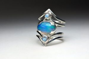 Moonstone ring with opal