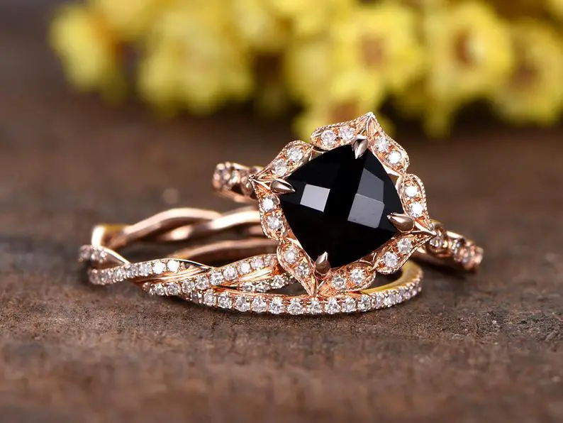 black spinel engagement ring