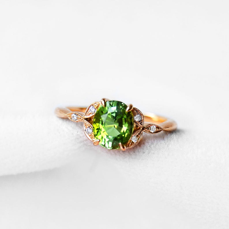 green tourmaline engagement ring