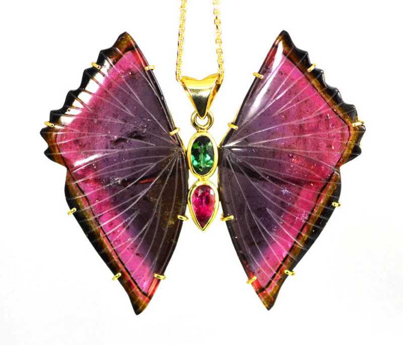 Watermelon Tourmaline Butterfly Pendant