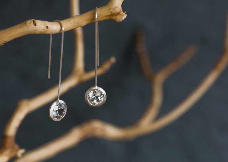 white topaz drop earrings