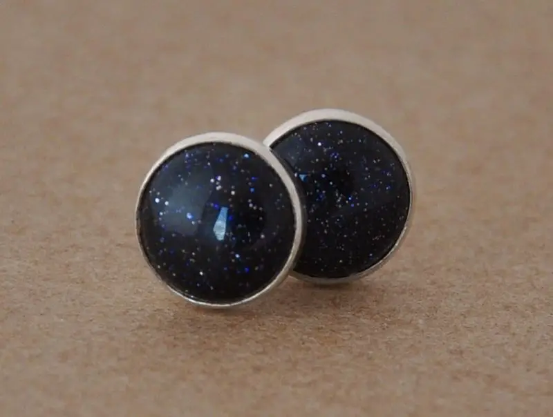 Blue Goldstone Stud Earrings