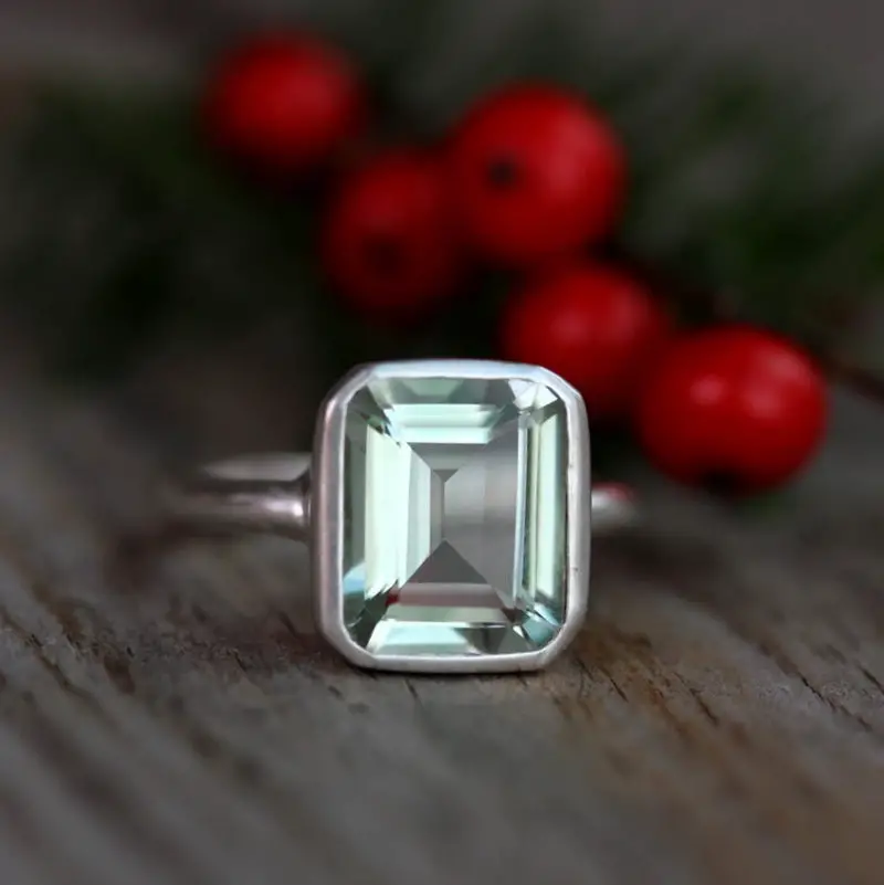 Green Amethyst Ring in Argentium Sterling Silver