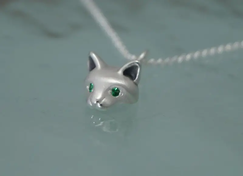 Forest Cat Pendant with Green Garnet Eyes