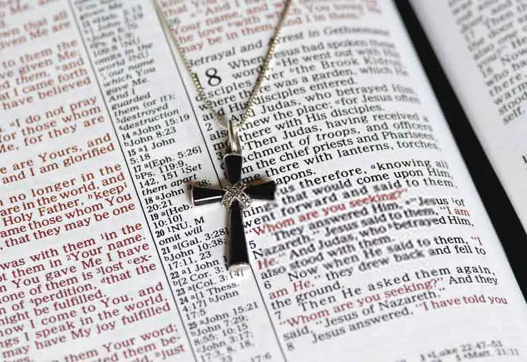 Black Onyx Cross Pendant on Bible Page