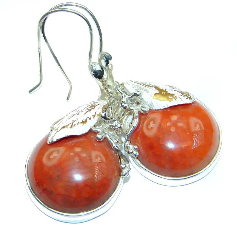  Sterling Silver Earrings with Fire Agate 