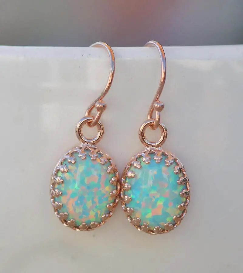 Green Opal Dangle Drop Earrings