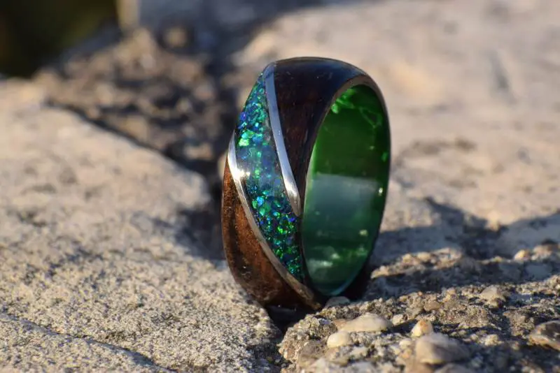 Green Opal Ring Wrapped with Wood