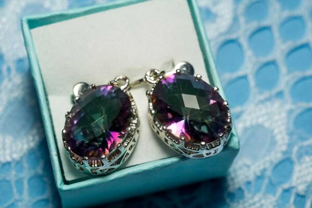 Big Silver Earrings with Mystic Topaz