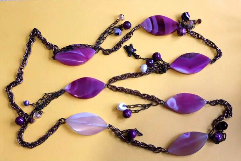Purple Agates with Copper Chain