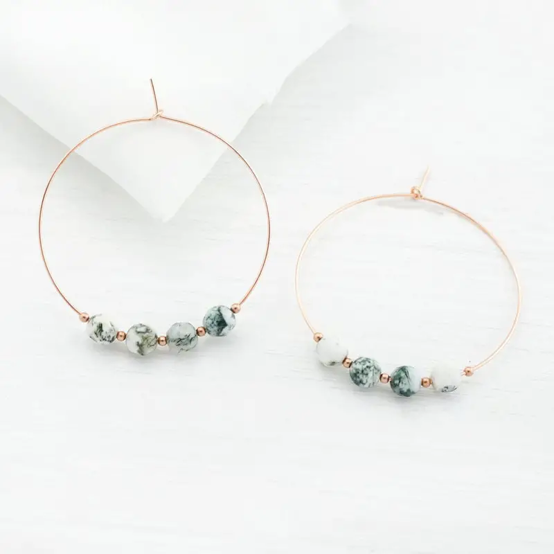 Tree Agate Hoop Earrings