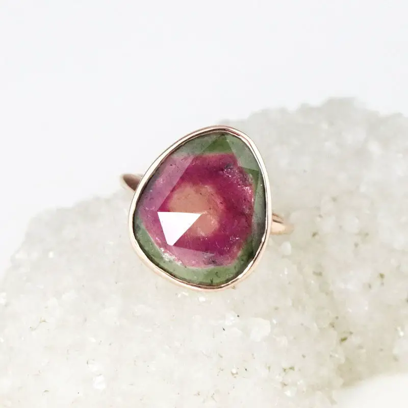 Rose Gold Watermelon Tourmaline Ring