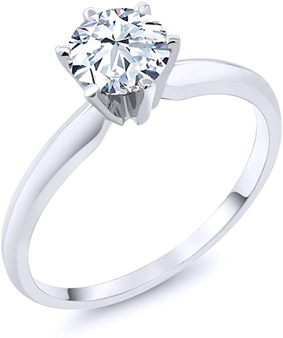 14K White Gold Hearts And Arrows White Sapphire Engagement Ring