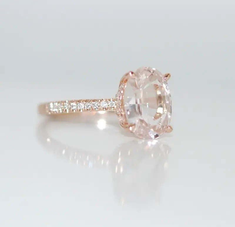 White Sapphire Engagement Ring with Diamond and Rose Gold
