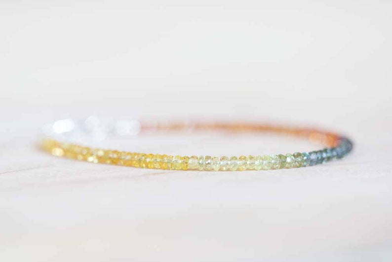 Bracelet with Beaded Yellow, Blue, Orange Sapphire