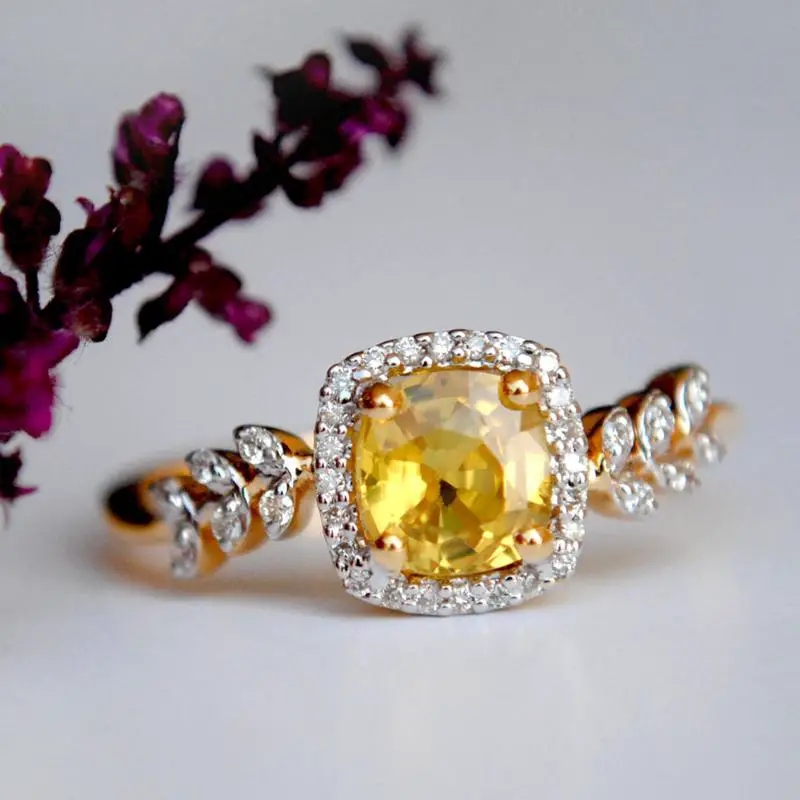 Yellow Sapphire Engagement Ring with  Diamond