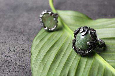 Green Opal Ring on Leaf