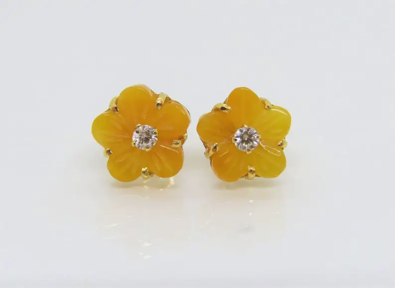 Yellow Jade Flower Earrings