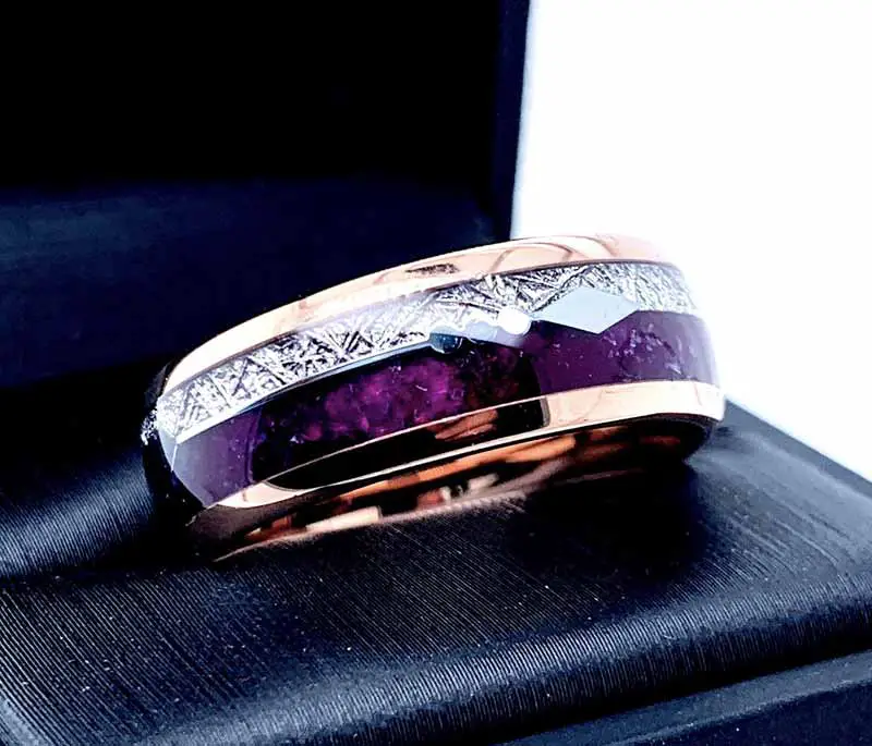 Purple Agate and Meteorite Ring for Men.
