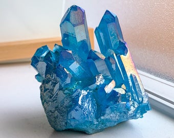 aqua aura quartz cluster