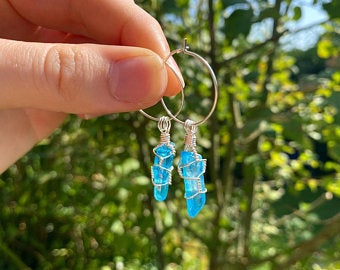 aqua aura quartz earrings