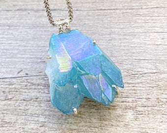aqua aura quartz necklace