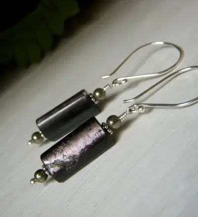 Pyrite and Hypersthene Rectangular Earrings