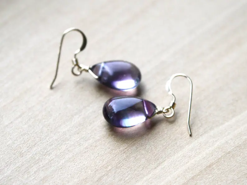 Rainbow Fluorite Dangle Teardrop Earrings