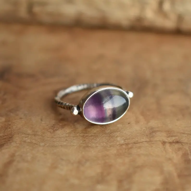 Rainbow Fluorite Oval Ring