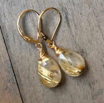 Rutilated Quartz Dangle Drop Earrings