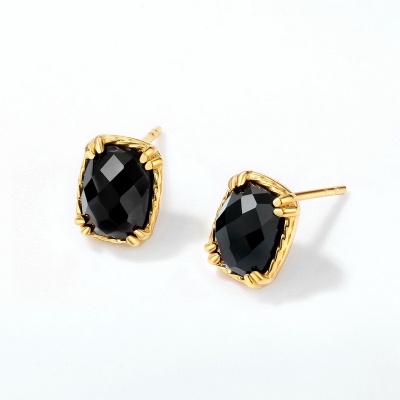 Natural Black Onyx Agate Earrings