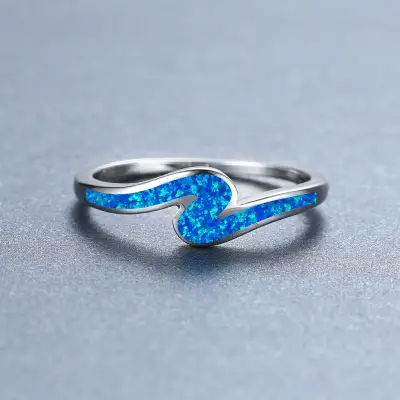 White Blue Opal Ring
