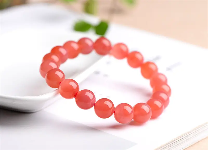 10mm Natural Yanyuan Pink Agate Beaded Bracelet