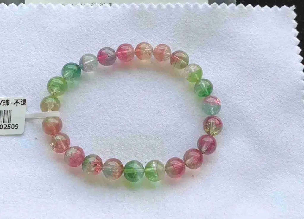  watermelon tourmaline beaded bracelet