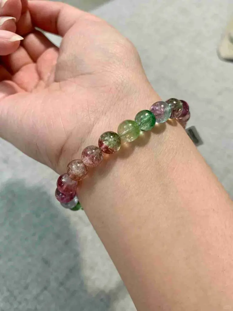  watermelon tourmaline beaded bracelet